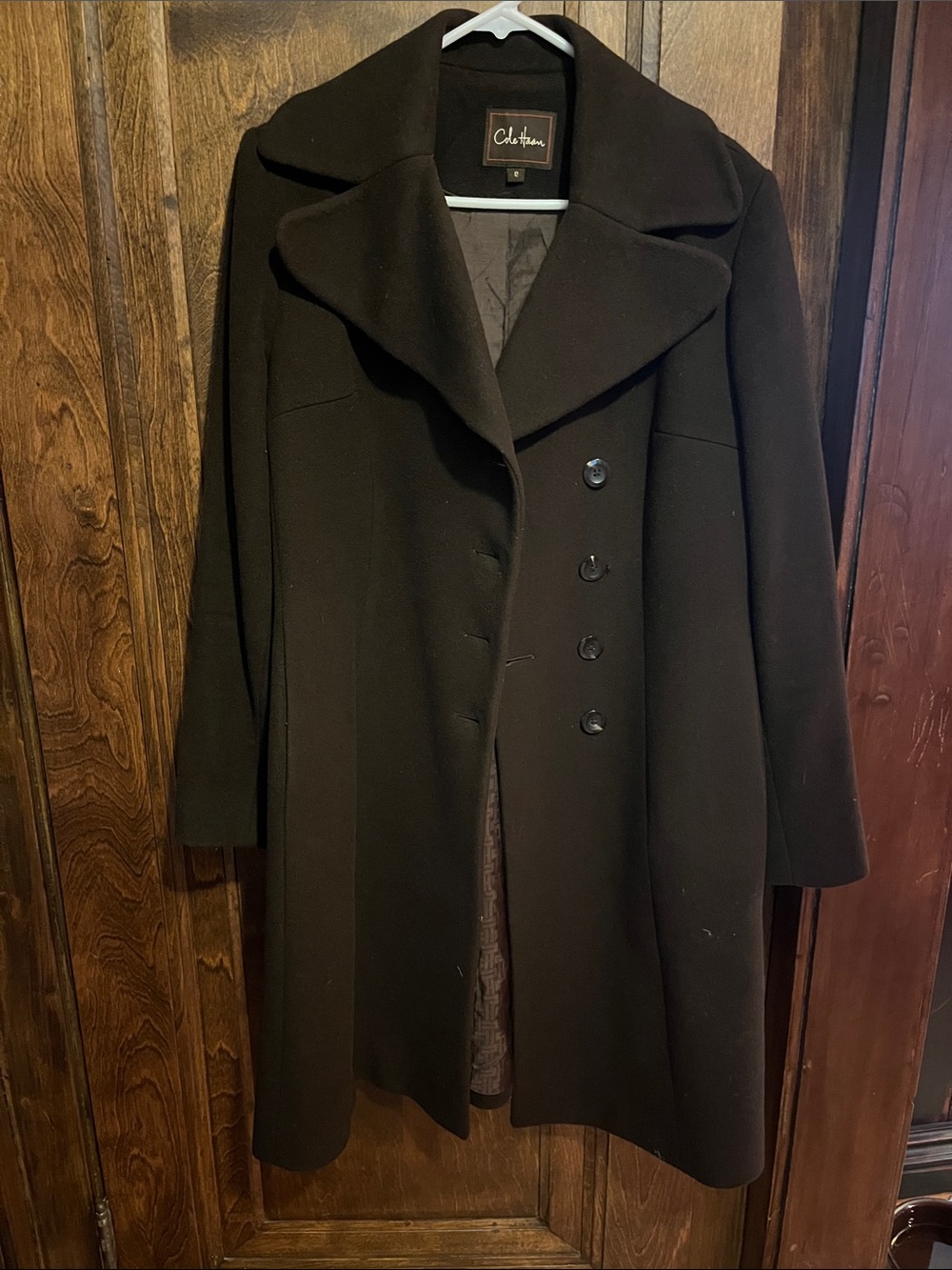 Chateau Women's Dark Brown Double-Breasted Wool Coat